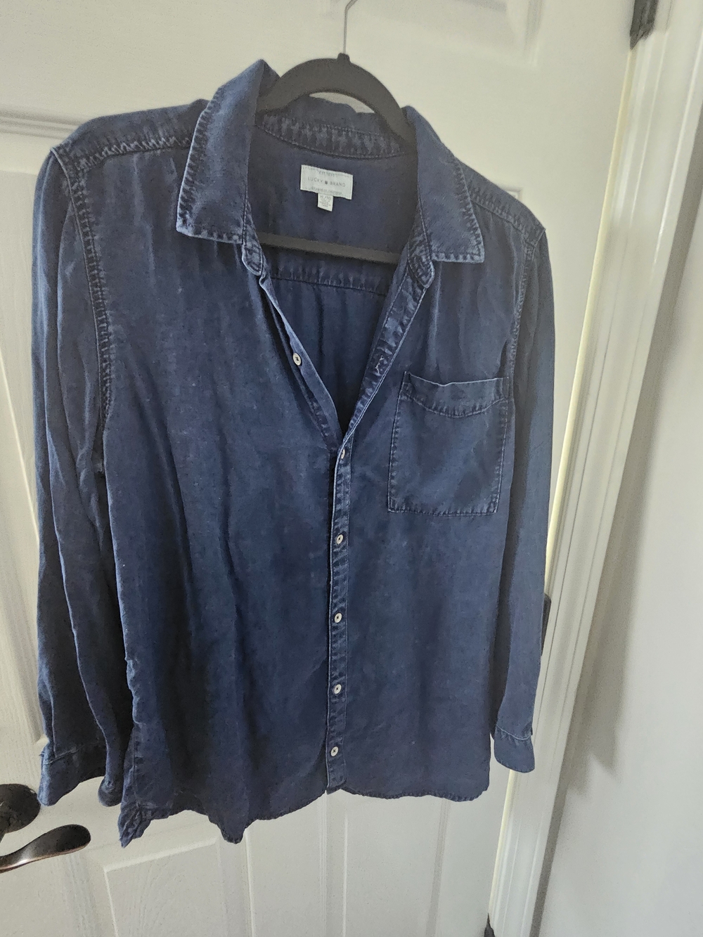 Lucky Brand Navy Blue Boyfriend Shirt - Women's XL - Soft Tencel/Cotton Blend